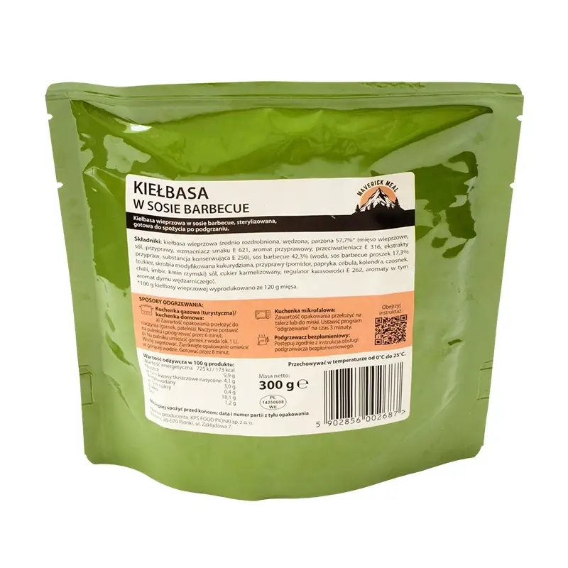 Ostatnie sztuki Racja Żywnościowa Kiełbasa w Sosie BBQ 300g Maverick (14691606229)