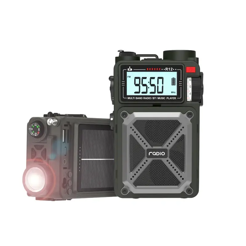Okazja Radio Awaryjne R12 z Baterią, Latarką, Lampką LED, Powerbankiem i Alarmem SOS JB Tacticals (JB-RAD-0001-GRN)