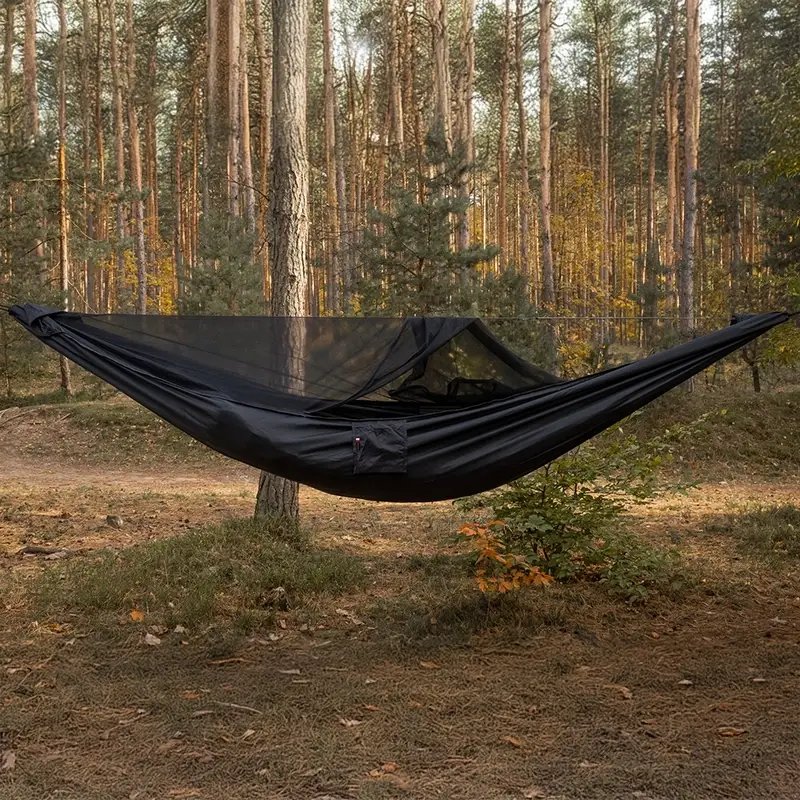 Cena promocyjna Hamak Lekki Turystyczny Ważka V2 Long + Moskitiera Pocket TigerWood Czarny