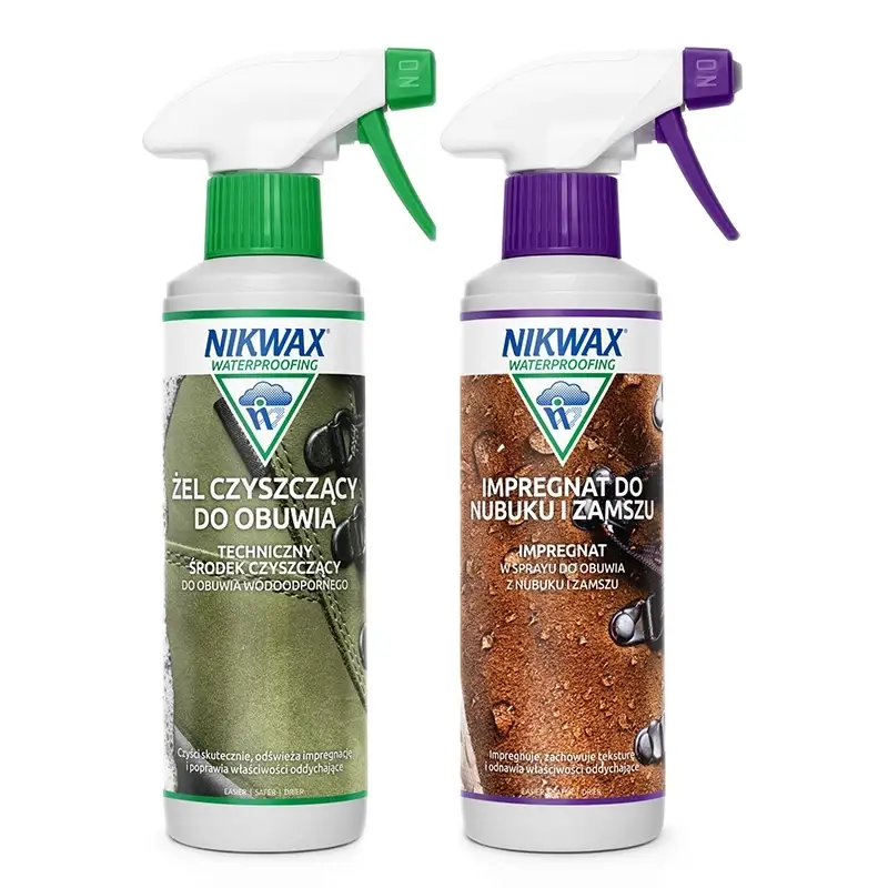 Zestaw Żel Czyszczący Do Obuwia + Impregnat Do Nubuku i Zamszu Spray Nikwax 2x 300 ml Hit cenowy