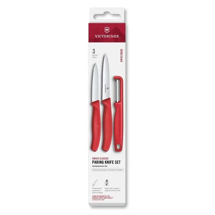 Zestaw Noży Swiss Classic + Obieraczka 3 Elementy Victorinox Chilli Red (6.7111.33C1) Premium