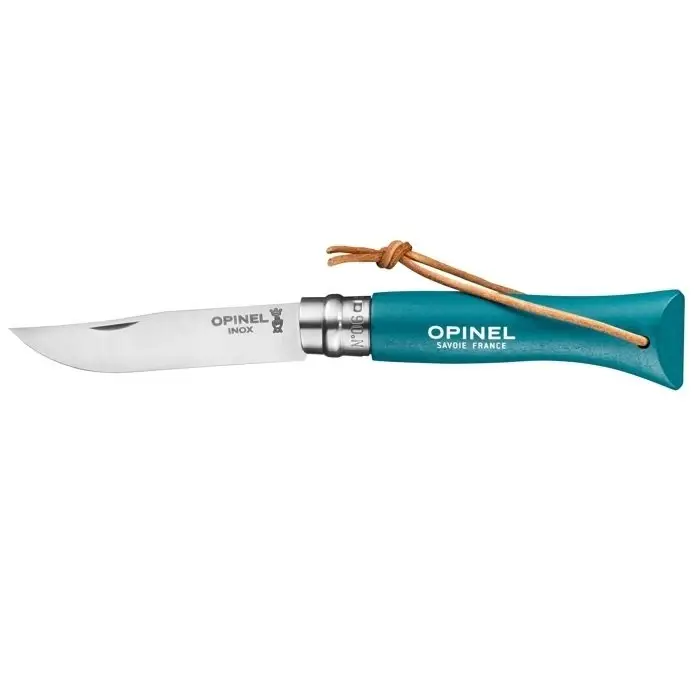 Nóż Składany OPINEL INOX Colorama N°6 Rzemień Turquoise (002200) Bezpieczna płatność