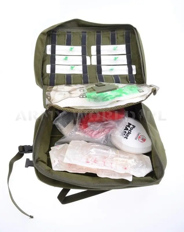 Ograniczona ilość Apteczka Wojskowa Pouch Medical Z Wyposażeniem Brytyjska Olive Oryginał Demobil Uszkodzona