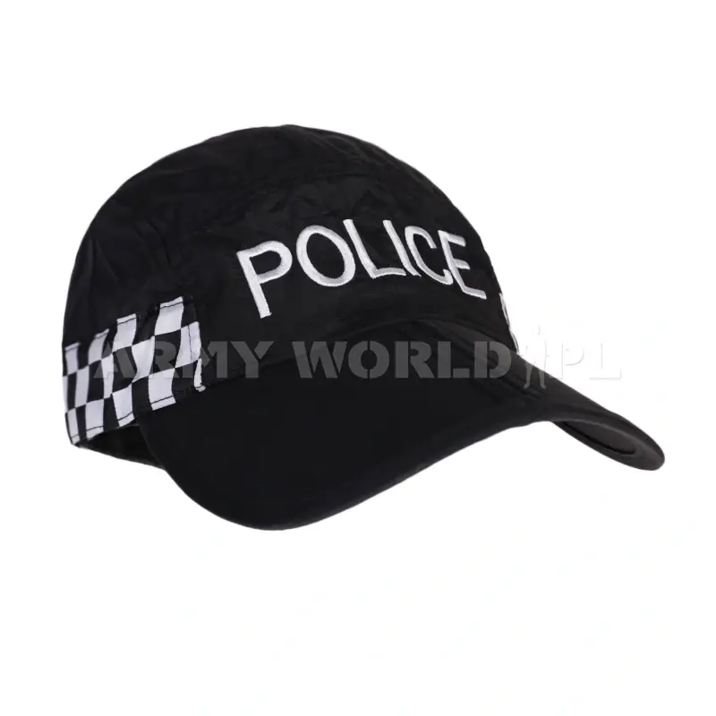 Czapka Policyjna Brytyjska Składana Odblaskowa Folding Peak Cap Czarna Oryginał Nowa Bezpieczne zakupy