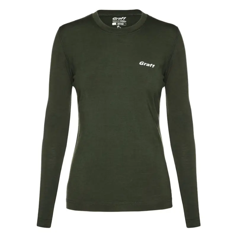 Łatwy zwrot Koszulka Termoaktywna Damska Z Długim Rękawem Graff Merino Warm Olive (916-7-D)