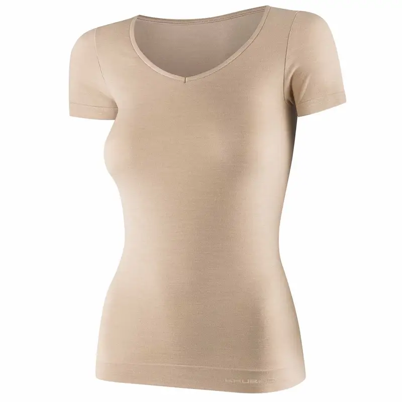 Ograniczona ilość Koszulka Damska Z Krótkim Rękawem Comfort Merino Brubeck Beżowa (SS1398W)