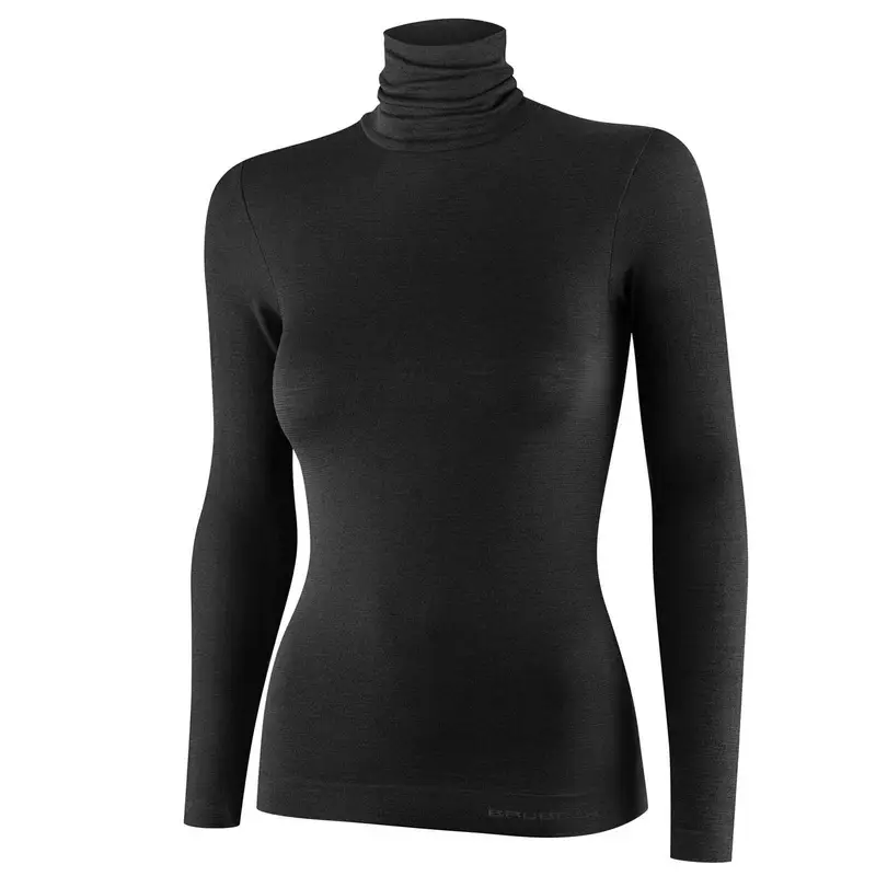 Oferta limitowana Koszulka Damska Z Golfem Comfort Merino Brubeck Czarna (LS1627W)