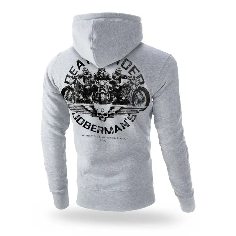 Darmowy zwrot Bluza Z Kapturem Rozpinana Death Riders Doberman's Aggressive Szara (BZ166E)