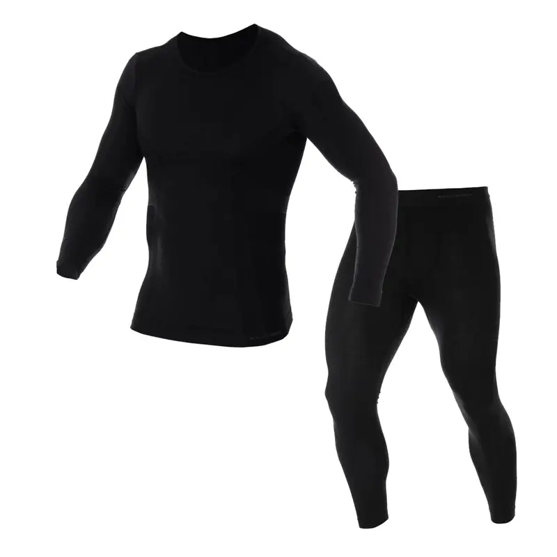 Ostatnie sztuki Zestaw Męski Koszulka Z Długim Rękawem + Spodnie Comfort Wool Merino Brubeck Czarny