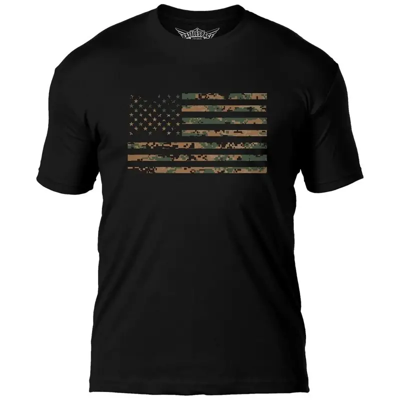 Darmowy zwrot T-shirt USMC Woodland Marpat Flag 7.62 Design Czarny (BAT-1133BLK)