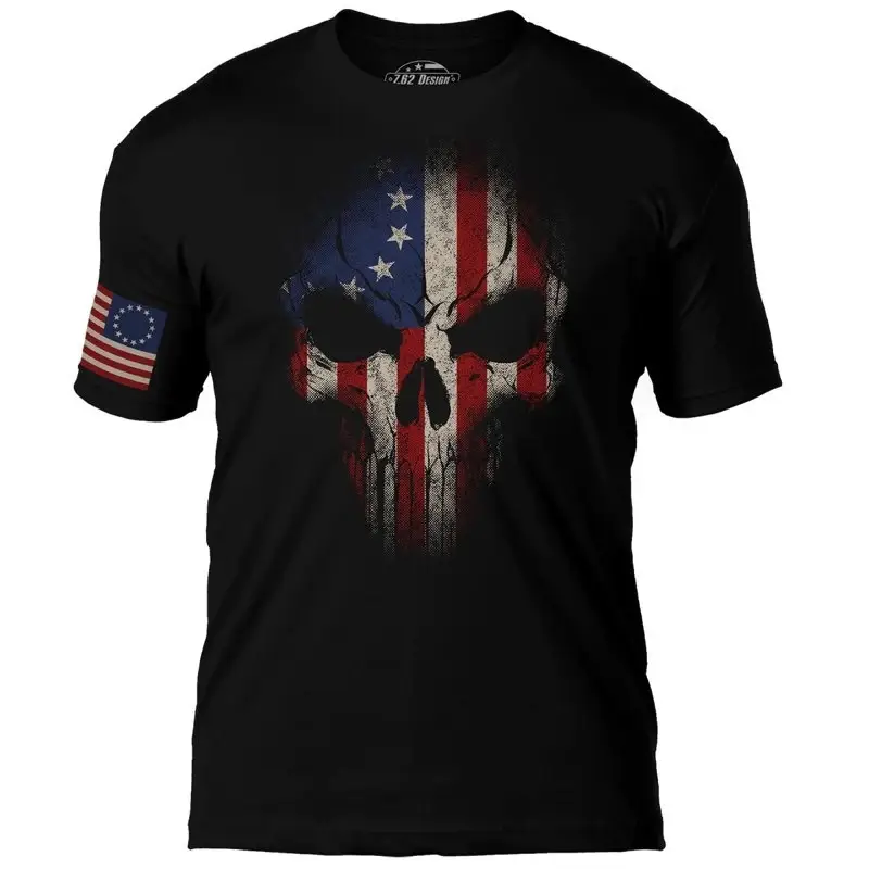 Hit sprzedaży T-shirt Betsy Ross Flag Skull 7.62 Design Czarny (762-1123BLK / BAT-1123BLK)