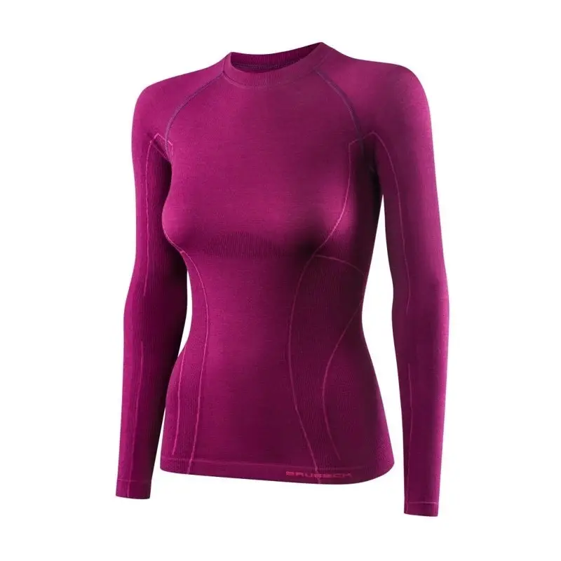 Oferta limitowana Koszulka Damska Z Długim Rękawem Termoaktywna ACTIVE WOOL Brubeck Śliwkowa (LS12810)