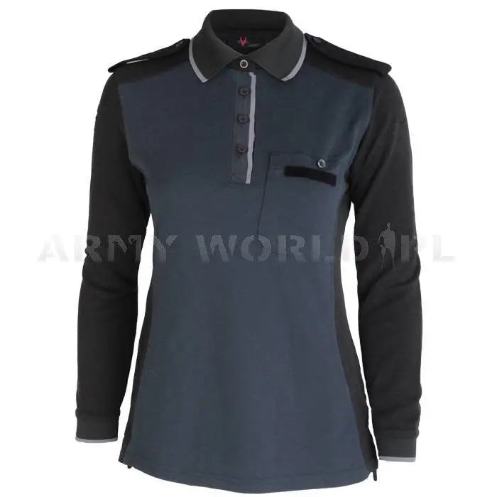 Koszulka Polo Damska Długi Rękaw Sport Wool Szaro / Niebieska Oryginał Demobil DB Wyprzedaż