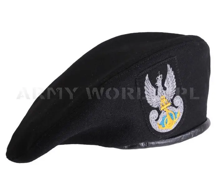 Beret Wojskowy Polski Marynarki Wojennej 418/MONHaftowany Czarny Oryginał Nowy Ekspresowa dostawa