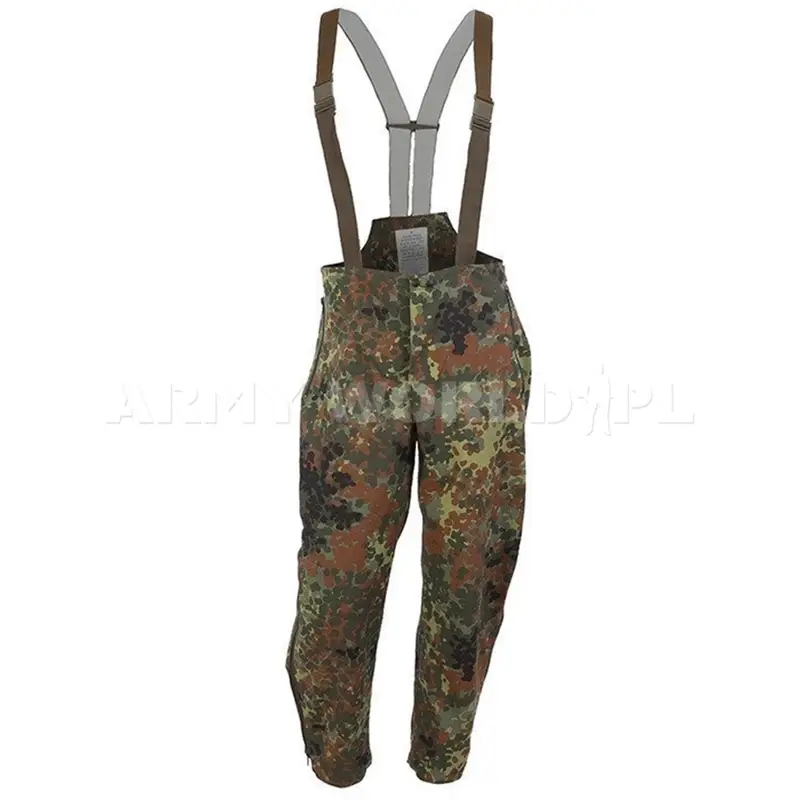 Spodnie Przeciwdeszczowe Gore-tex Bundeswehr Na Szelkach Flecktarn Oryginał Demobil II Gatunek Ograniczona ilość
