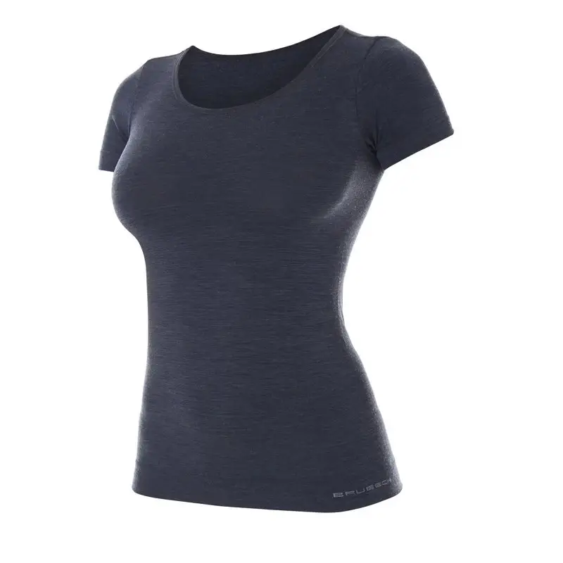 Szybka dostawa Koszulka Damska Z Krótkim Rękawem Comfort Wool Merino Brubeck Ciemny Jeans (SS11020)