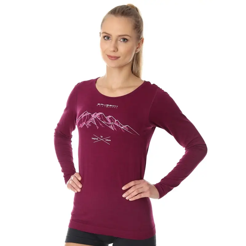 Zniżka Koszulka Damska Z Długim Rękawem Termoaktywna Outdoor Wool Śliwkowa Góry 3 (LS1415W)