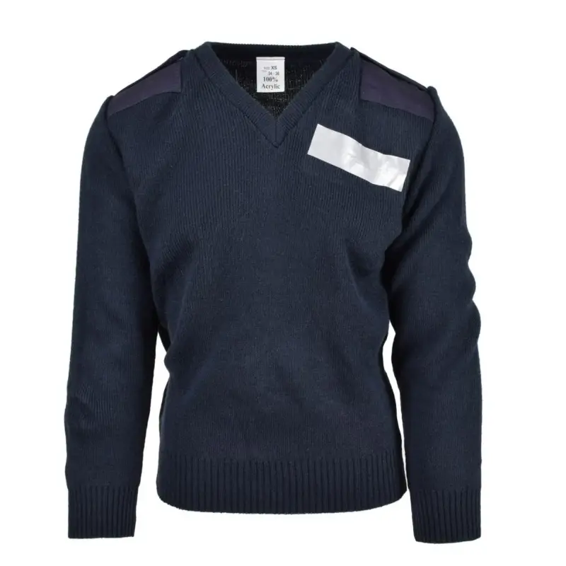 Hit sprzedaży Oryginalny Brytyjska Ex Police Service Pullover Commero Jumper Blue V-Neck Sweter