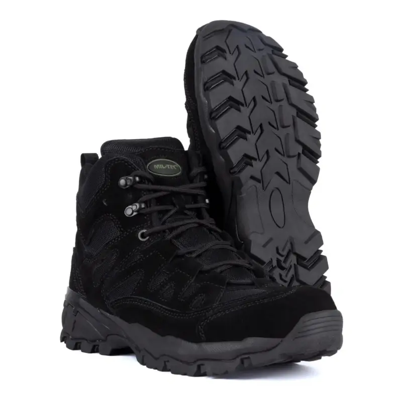 Mil-Tec Boots Mid Cielf Round Sole Camping Outdoor Black Suede Footwear Rabat