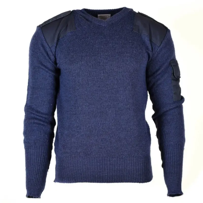 Oryginalny brytyjski pullover v-de-deck komandos sweter wełniany niebieski szary Darmowy zwrot