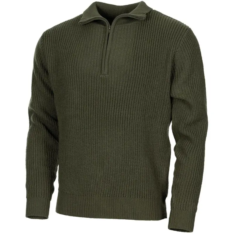 Marka MFH Troyer Sweatre Quarter Zip Jumper Rib Knit Olive Pullover Nowy Taniej