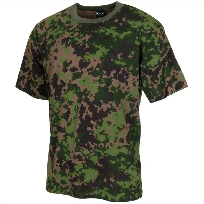 Darmowy zwrot T-shirt MFH US w stylu wojskowym z okrągłym dekoltem i krótkim rękawem, fiński M05 Camo
