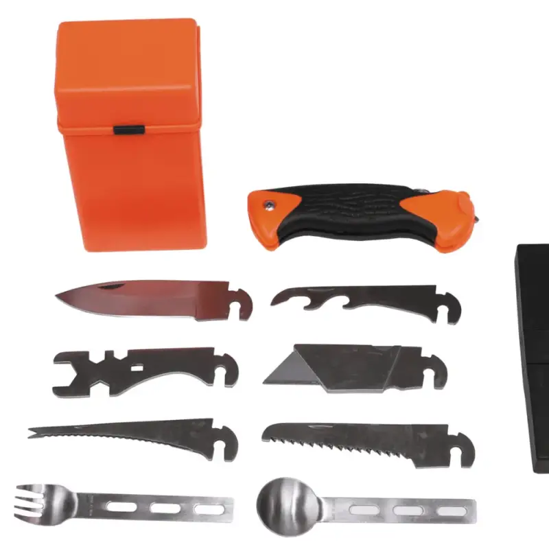 MFH Specjalny 27-częściowy zestaw survivalowy Skrzynka narzędziowa Pomarańczowa Camping Outdoor Oferta limitowana