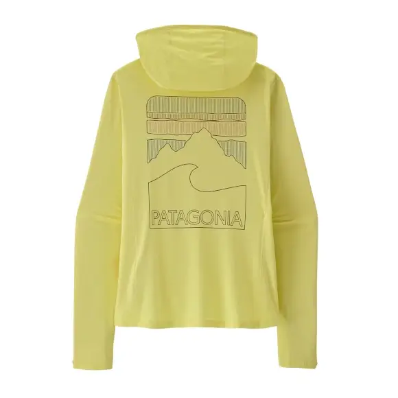 Łatwy zwrot Koszulka szybkoschnąca damska Patagonia Capilene Cool Sun Hoody Peak Visions Vellum Green - Light Vellum Green X-Dye
