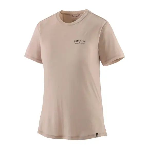 Koszulka merino damska Patagonia Capilene Cool Merino Graphic Shirt Heritage Header Shroom Taupe Super okazja