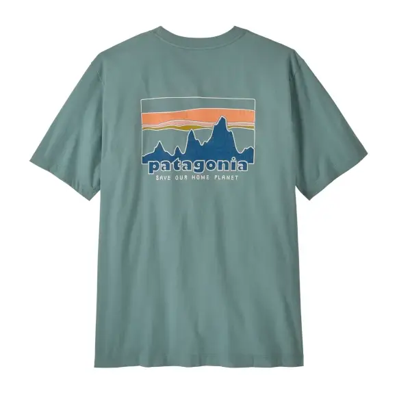 Popularny Koszulka z nadrukiem Patagonia 73 Skyline T-Shirt Blue Sage