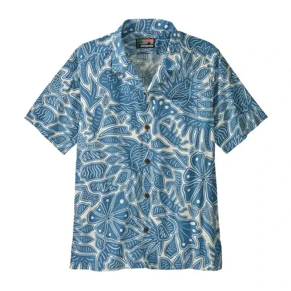 Dodaj do koszyka Męska koszula letnia Patagonia Tidal Threads Camp Shirt Bees and Flowers Still Blue