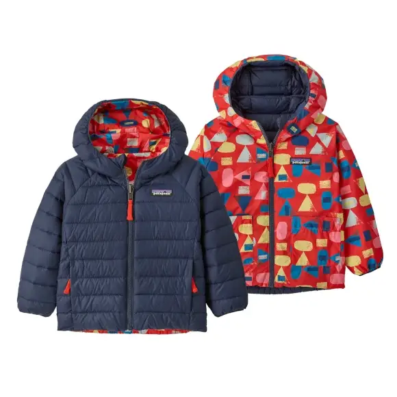 Okazja Kurtka puchowa dziecięca Patagonia Baby Reversible Down Sweater Hoody Forest Being Sizzle Red