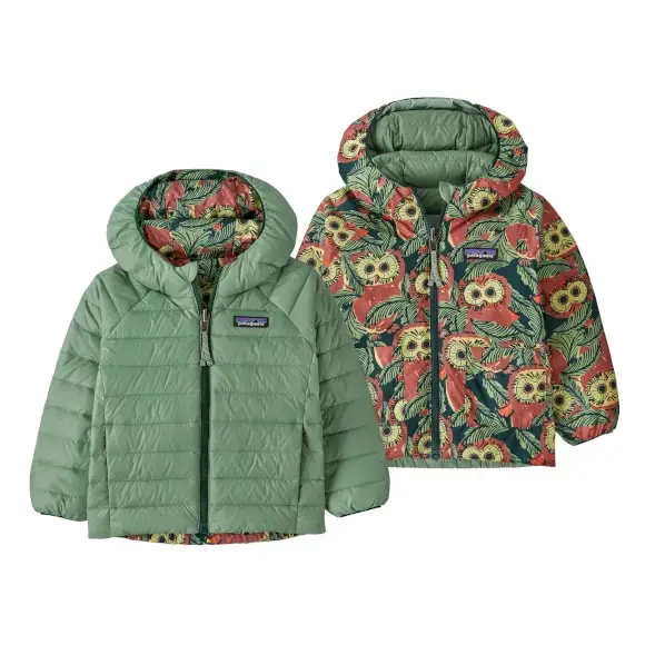 Kurtka puchowa dziecięca Patagonia Baby Reversible Down Sweater Hoody Saw See Owl Cascade Green Super okazja