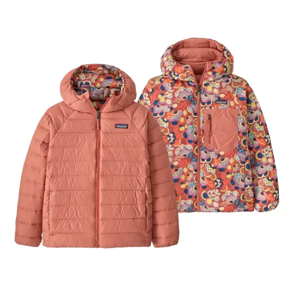 Kurtka puchowa dziecięca Patagonia Kids Reversible Down Sweater Hoody River River - Potters Red Bestseller