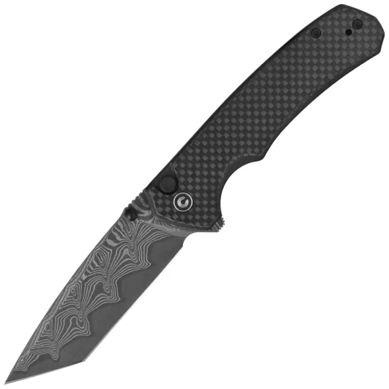 Bezpieczna płatność Nóż składany Civivi Brazen Button Lock Twill Carbon Fiber Overlay on Black G10, Damascus (C19059C-DS1)