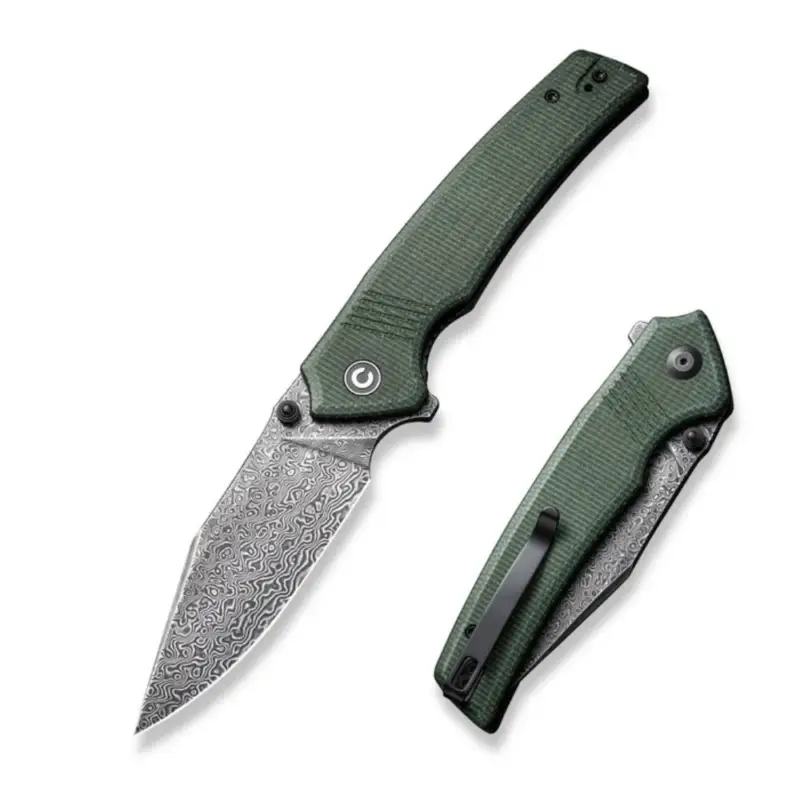 Oferta Nóż składany Civivi Tranquil Green Canvas Micarta, Black Hand Rubbed Damascus (C23027-DS1)