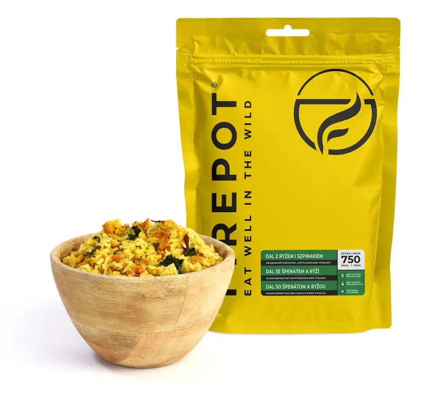 Firepot - Liofilizat Danie Dal z ryżem i szpinakiem XL, 800g /750kcal Dostępne od ręki