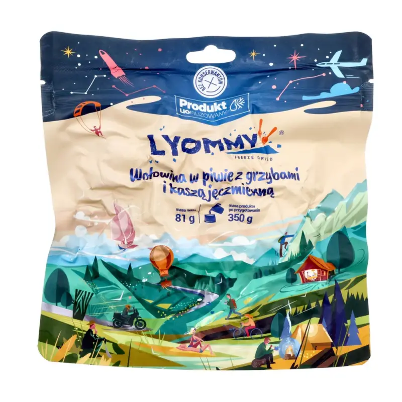 Ostatnie sztuki Lyommy - Żywność liofilizowana Wołowina w piwie z grzybami i kaszą jęczmienną 350 g