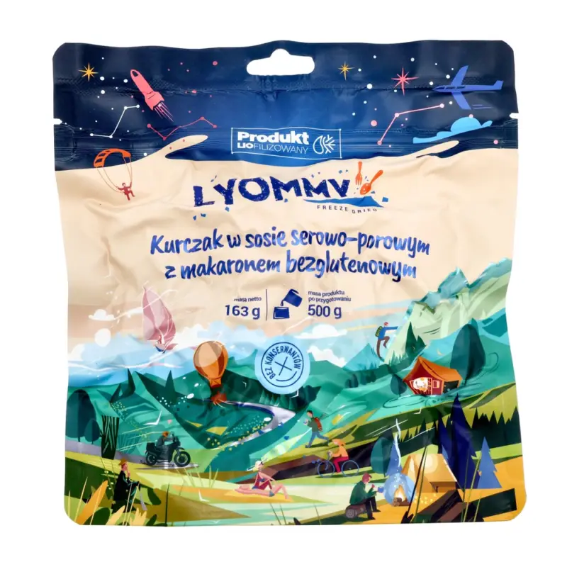Najlepsza cena Lyommy - Żywność liofilizowana Kurczak w sosie serowo-porowym z makaronem bezglutenowym 500 g