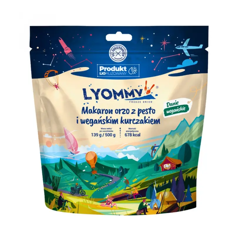 Lyommy - Żywność liofilizowana Makaron orzo z pesto i wegańskim kurczakiem 500 g Rabat