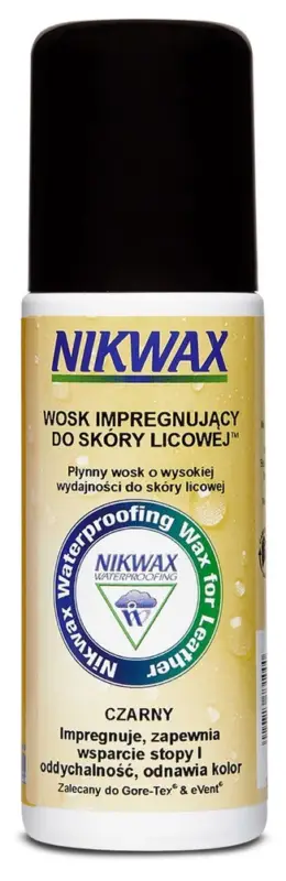Dostępne od ręki Nikwax - Impregnat Wosk do skóry licowej - Płynny - Czarny - 100 ml - gąbka