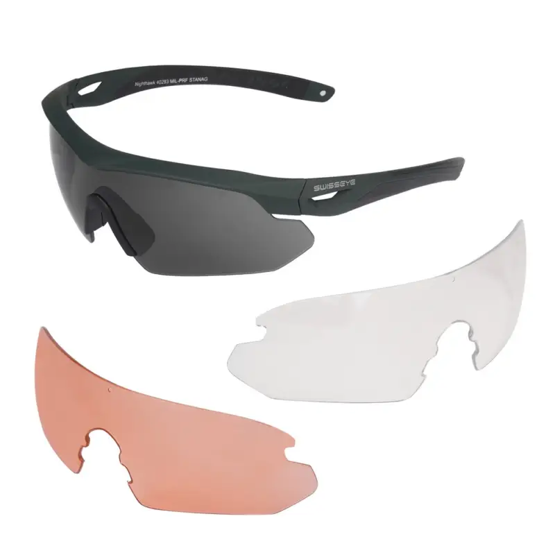 Swiss Eye - Okulary strzeleckie Nighthawk z zestawem wizjerów - Rubber Green - 40293 Ekspresowa dostawa