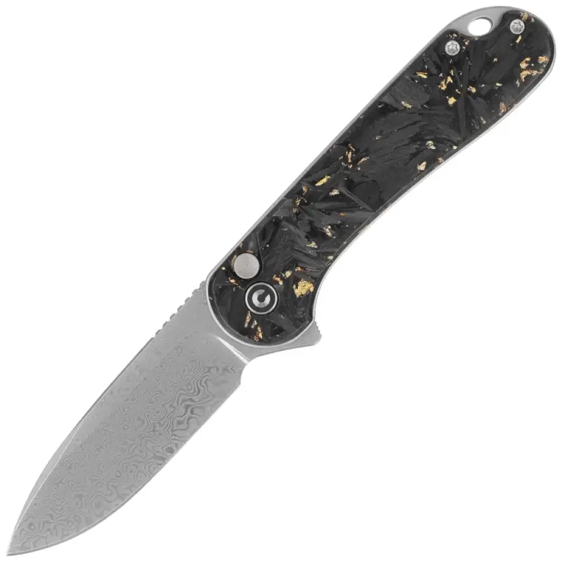 Nóż składany Civivi Button Lock Elementum II Shredded Carbon Fiber/Golden Shred, Damascus (C18062P-10) Dostępne od ręki
