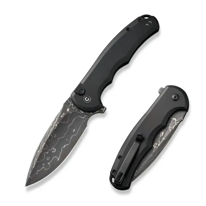 Nie przegap Nóż składany Civivi Button Lock Praxis Black Aluminium, Damascus (C18026E-DS1)