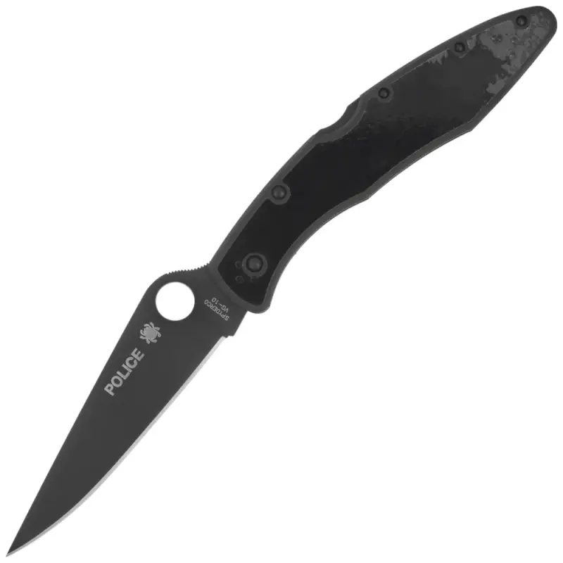 Popularny Nóż składany Spyderco Police Black TiCN Stainless Steel, Black TiCN VG-10 by Sal Glesser (C07BKP)