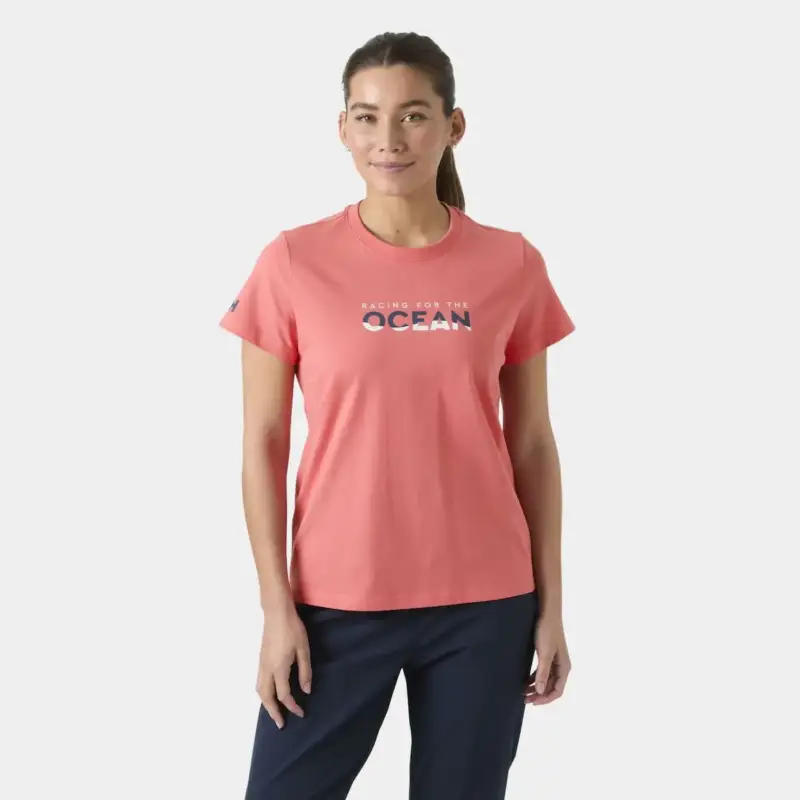 Koszulka bawełniana damska Helly Hansen The Ocean Race T-Shirt - Sunset Pink Hit sprzedaży