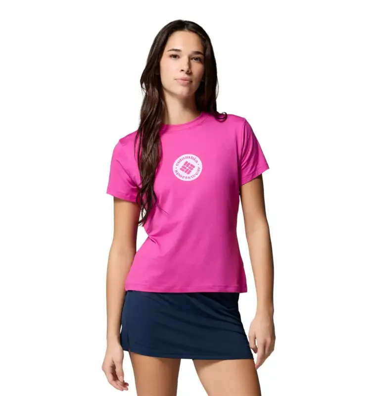 Koszulka szybkoschnąca damska Columbia Parsons Point™ SS Graphic Tee - Fuchsia Heather Hit cenowy