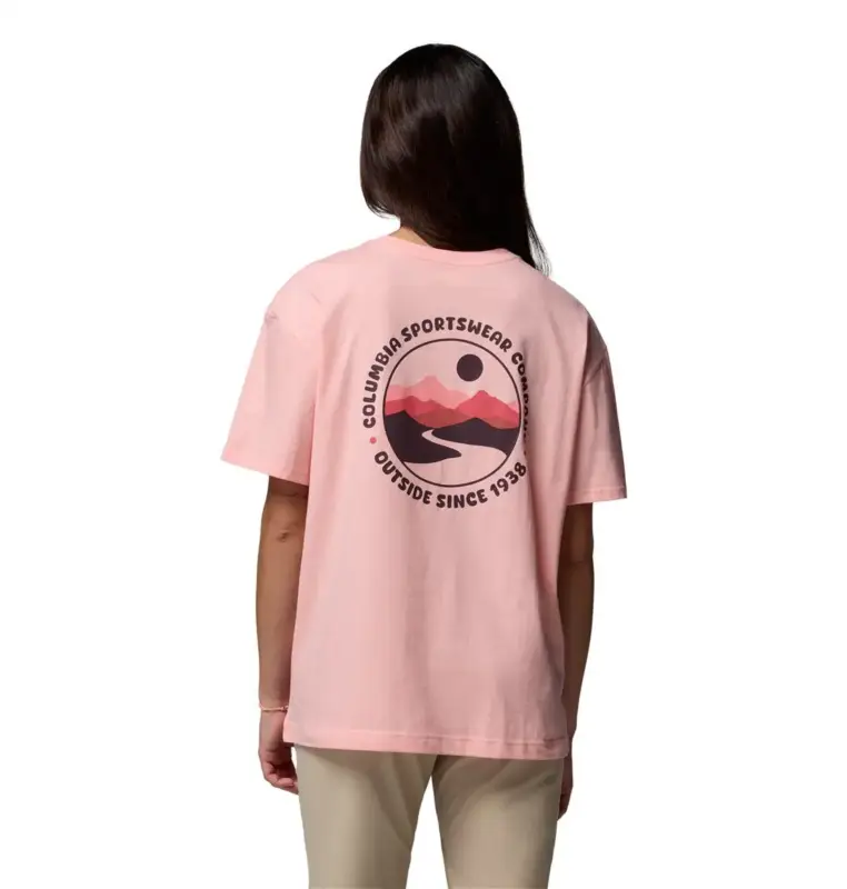 Koszulka bawełniana damska Columbia Rolling Bend™ Graphic Oversized Tee - Pink Sand Oferta czasowa