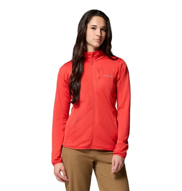 Polar damski Columbia Essential Hike™ Grid Fleece Full Zip - Poppy Red Ograniczona ilość