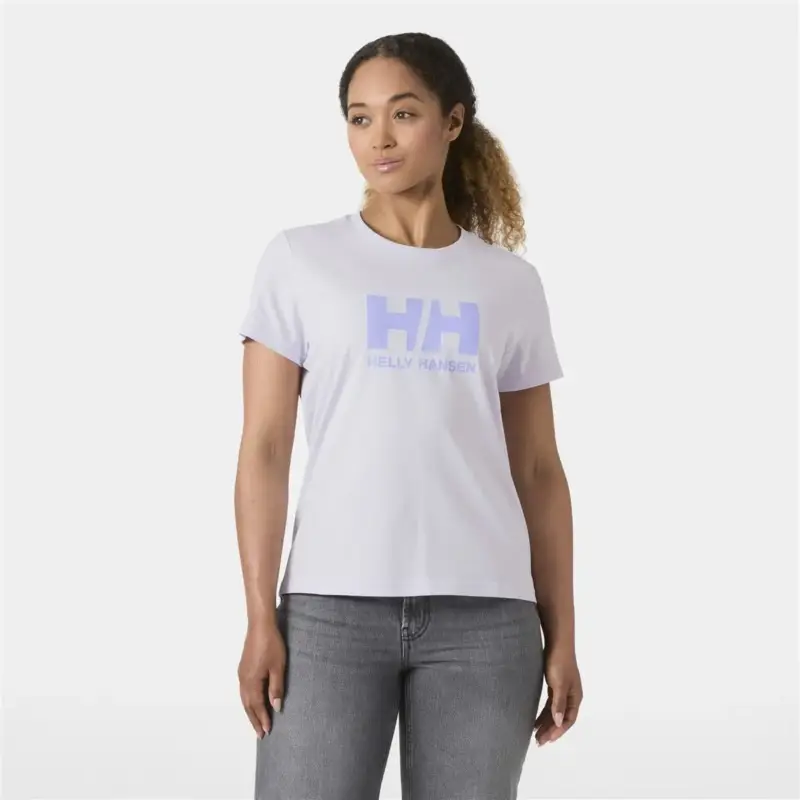 Koszulka bawełniana damska Helly Hansen HH Logo T-Shirt 3.0 - Even Light Purple Obniżka ceny